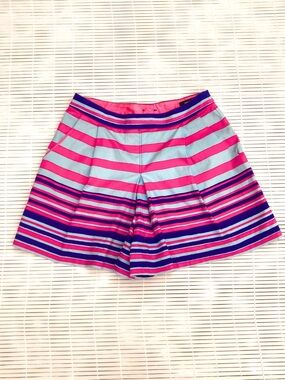 Nanette Lepore Striped A-Line Shorts Sz 4 High Waist Pleats Skirt Silhouette USA